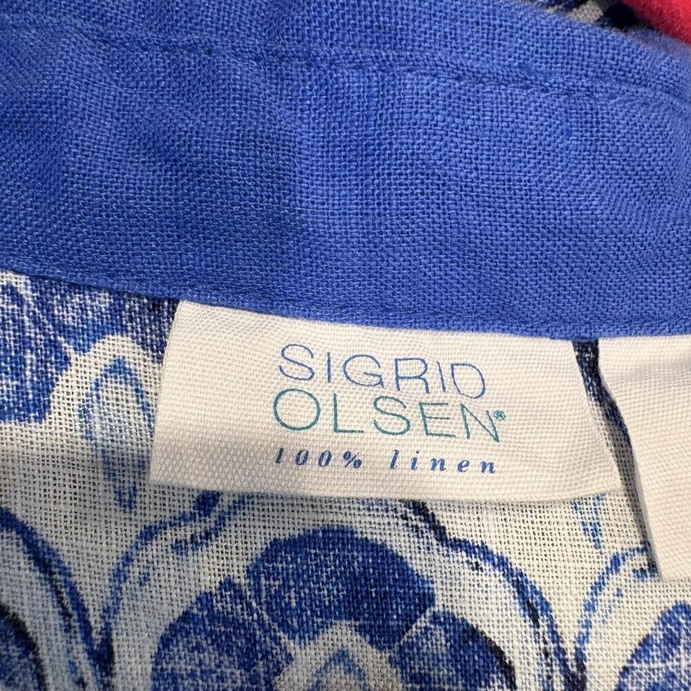 Sigrid Olsen Tunic Blouse Womens Small Blue Geometric V Neck 3/4 Sleeve Top - Picture 4 of 6